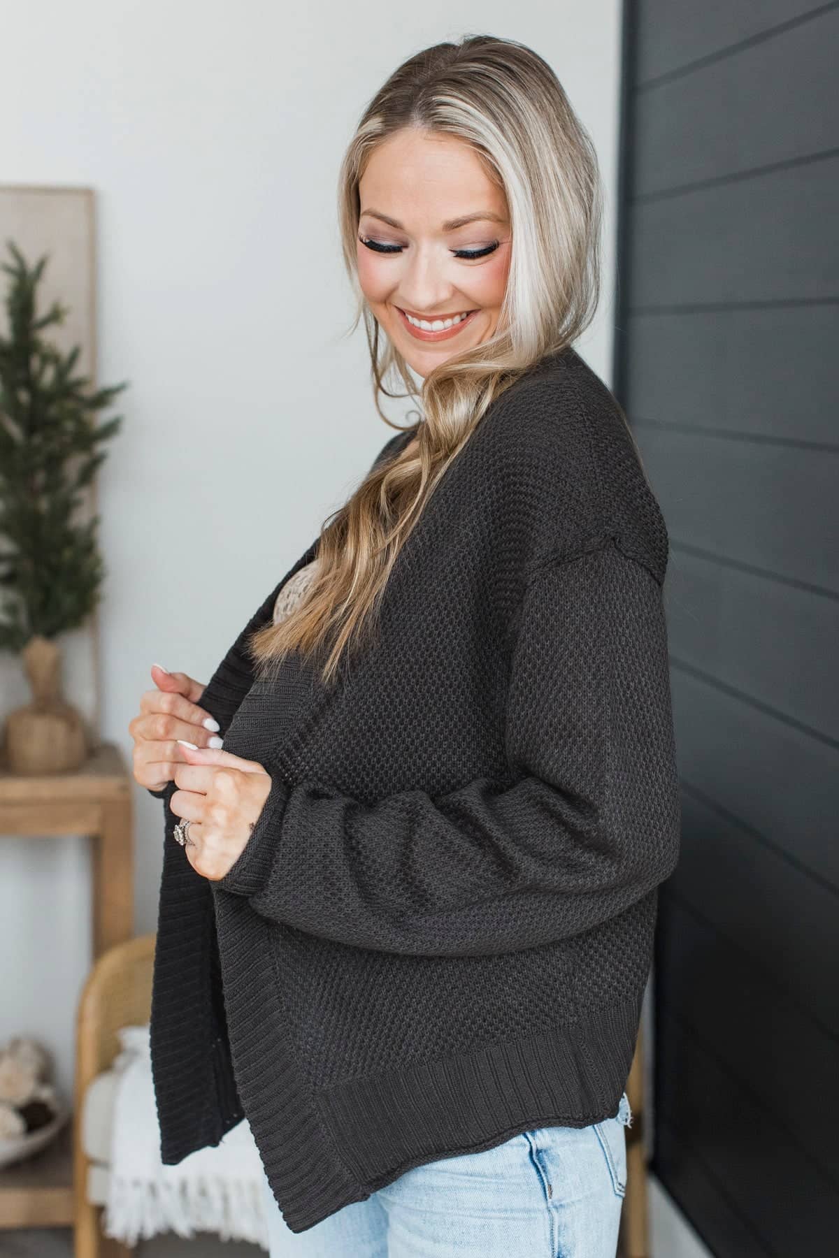 Daily Hugs Knit Drape Cardigan- Dark Charcoal - Image 4