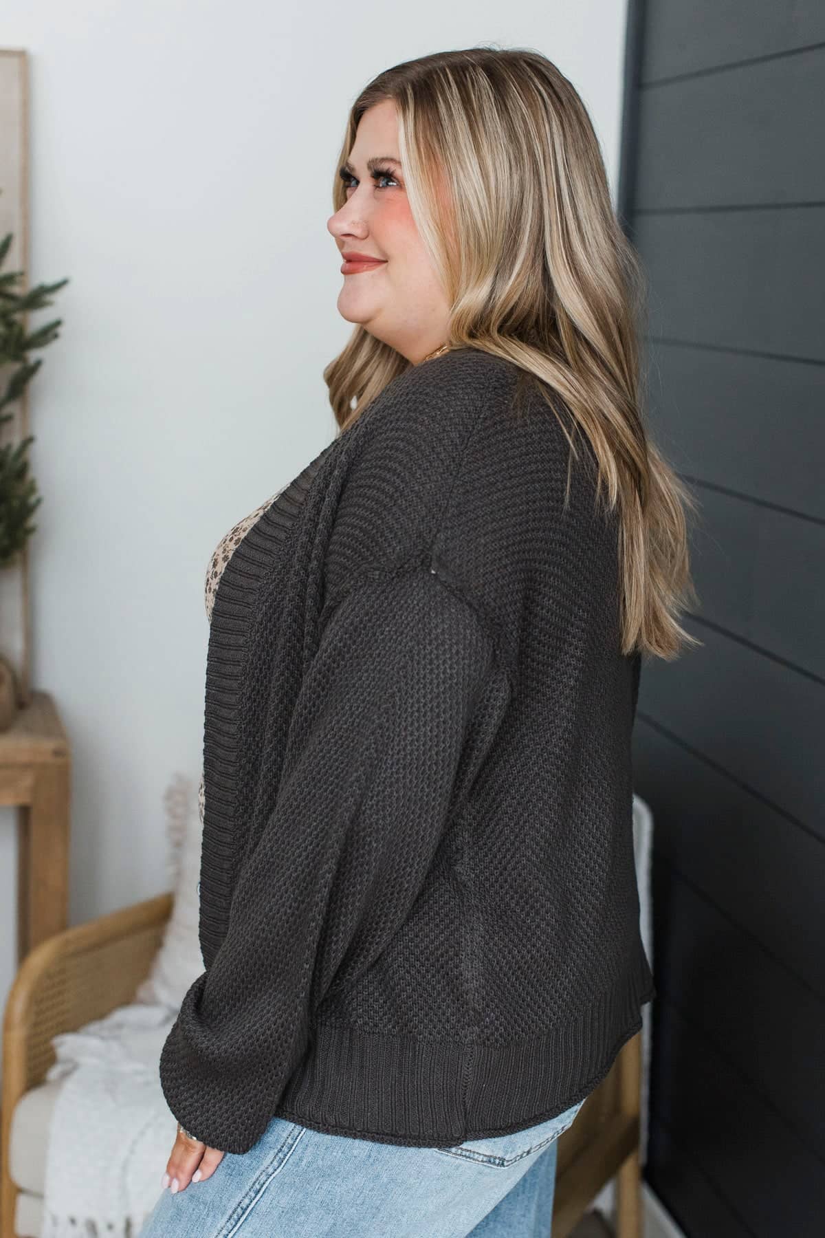 Daily Hugs Knit Drape Cardigan- Dark Charcoal - Image 5