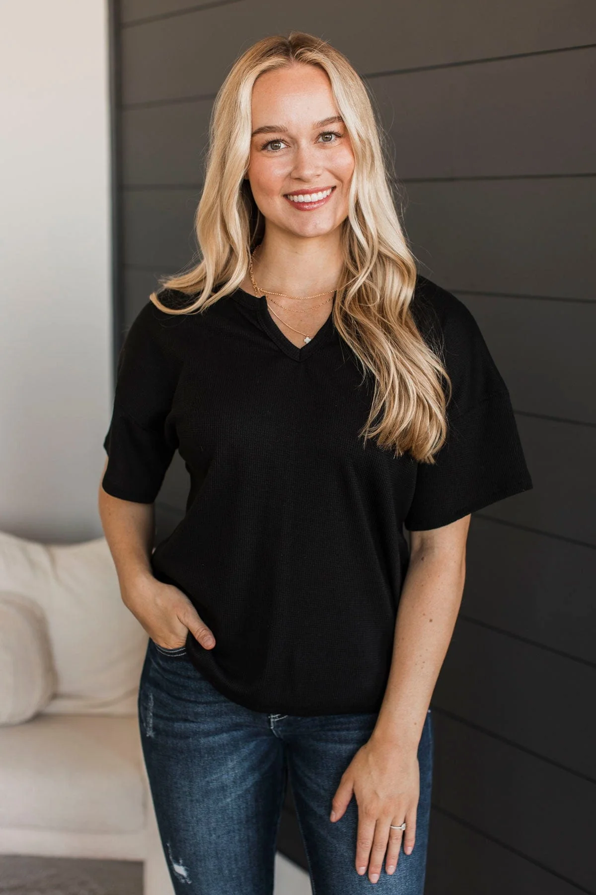 Daily Necessity Short Sleeve Top- Black - Image 2
