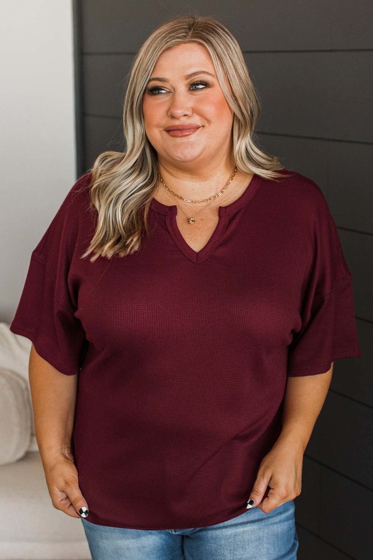 Daily Necessity Short Sleeve Top- Burgundy - Image 3
