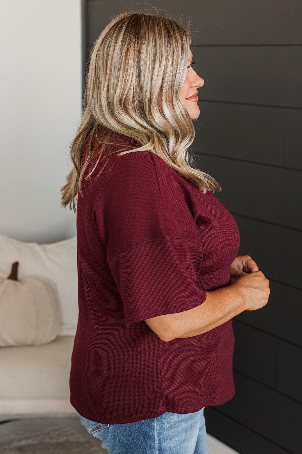 Daily Necessity Short Sleeve Top- Burgundy - Image 5