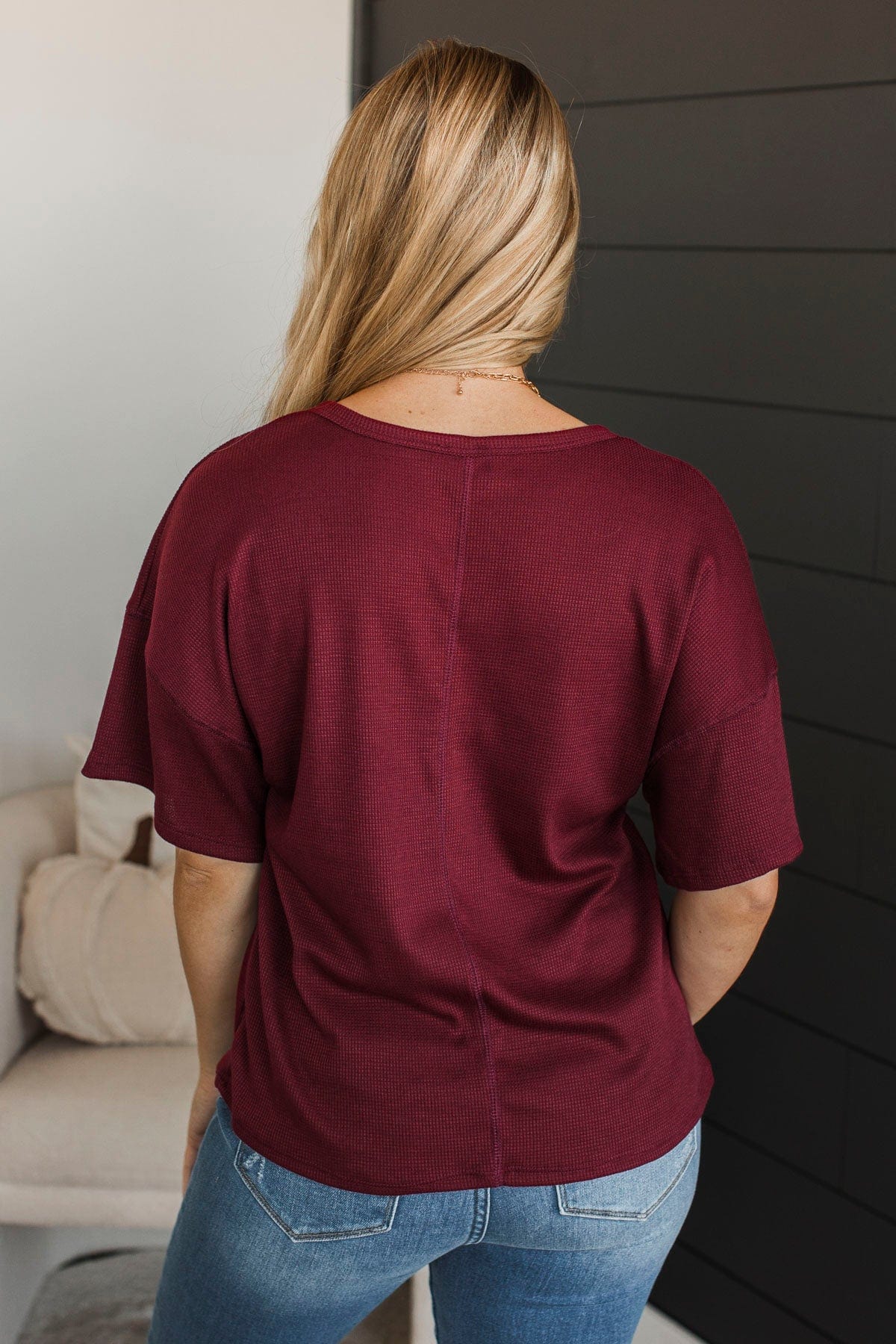 Daily Necessity Short Sleeve Top- Burgundy - Image 8