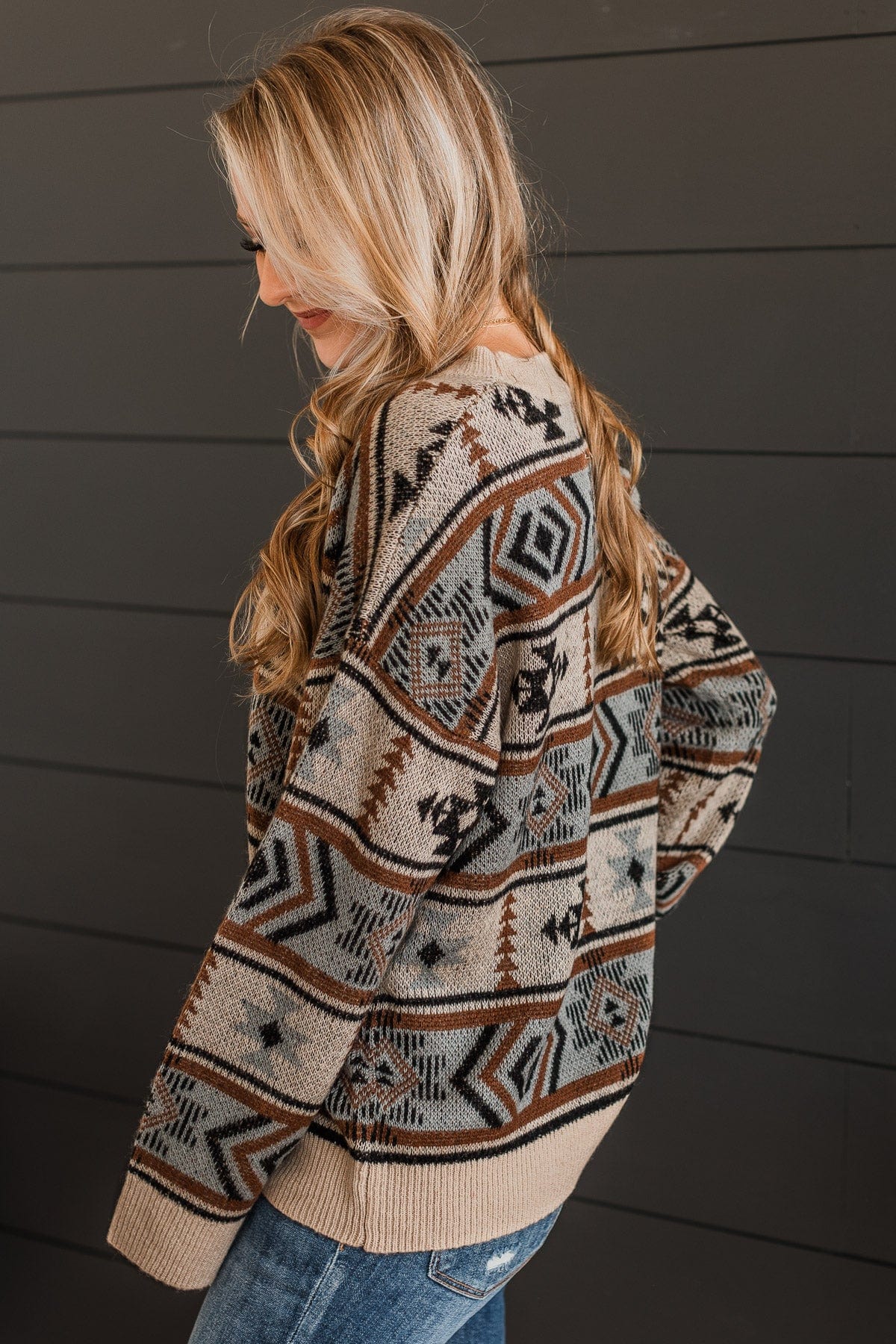 Daily Reminder Aztec Knit Sweater- Mocha - Image 5