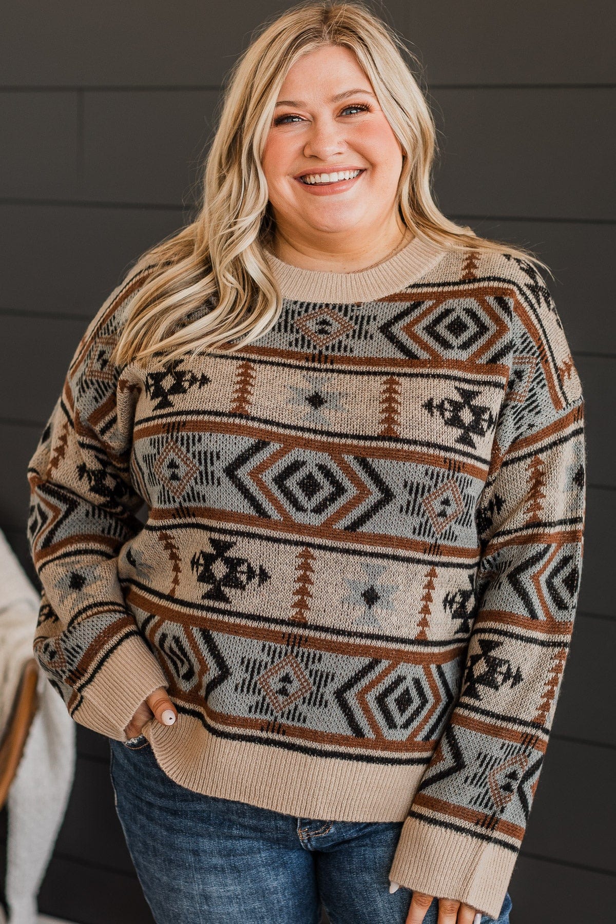 Daily Reminder Aztec Knit Sweater- Mocha - Image 6