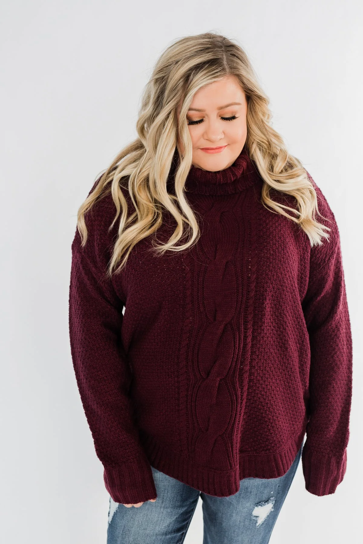 Daily Smiles Turtle Neck Sweater- Burgundy - Image 12