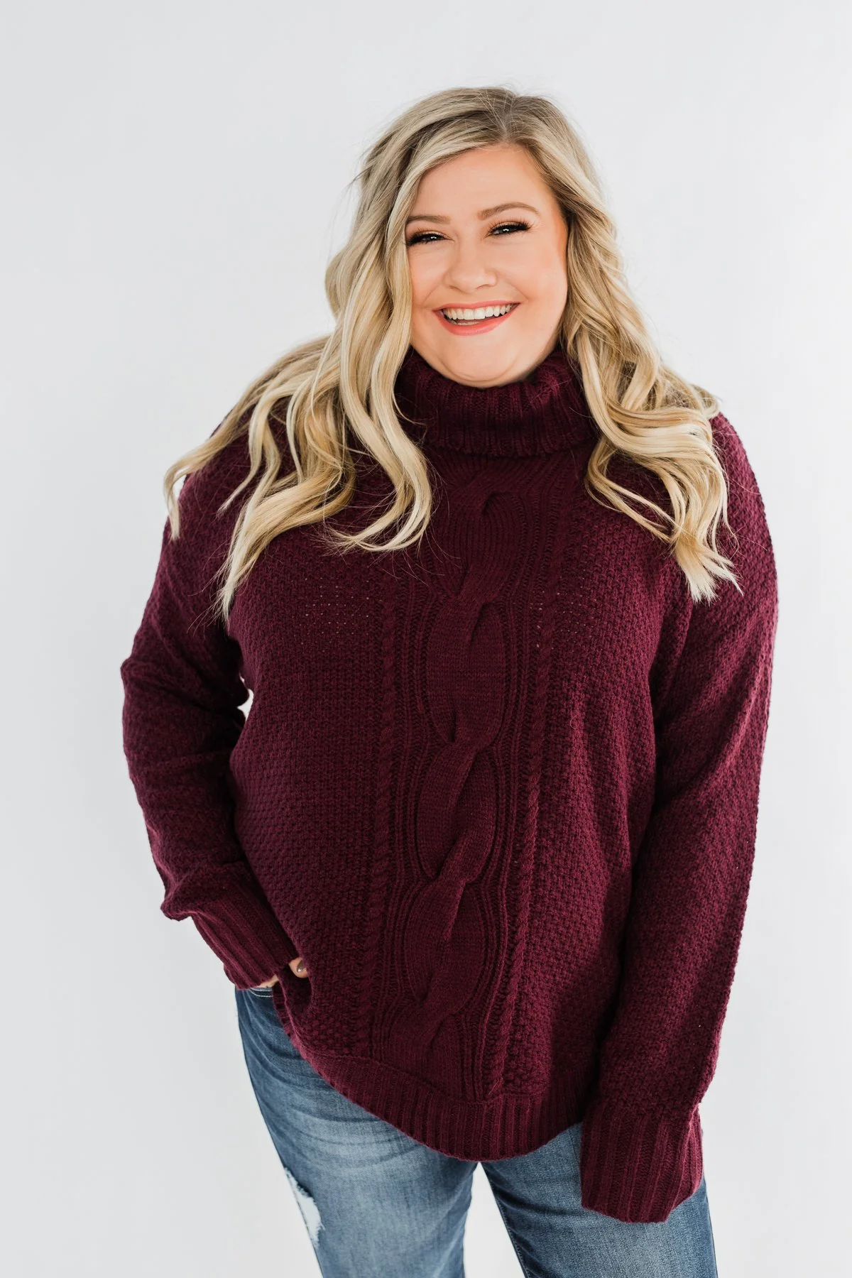 Daily Smiles Turtle Neck Sweater- Burgundy - Image 3