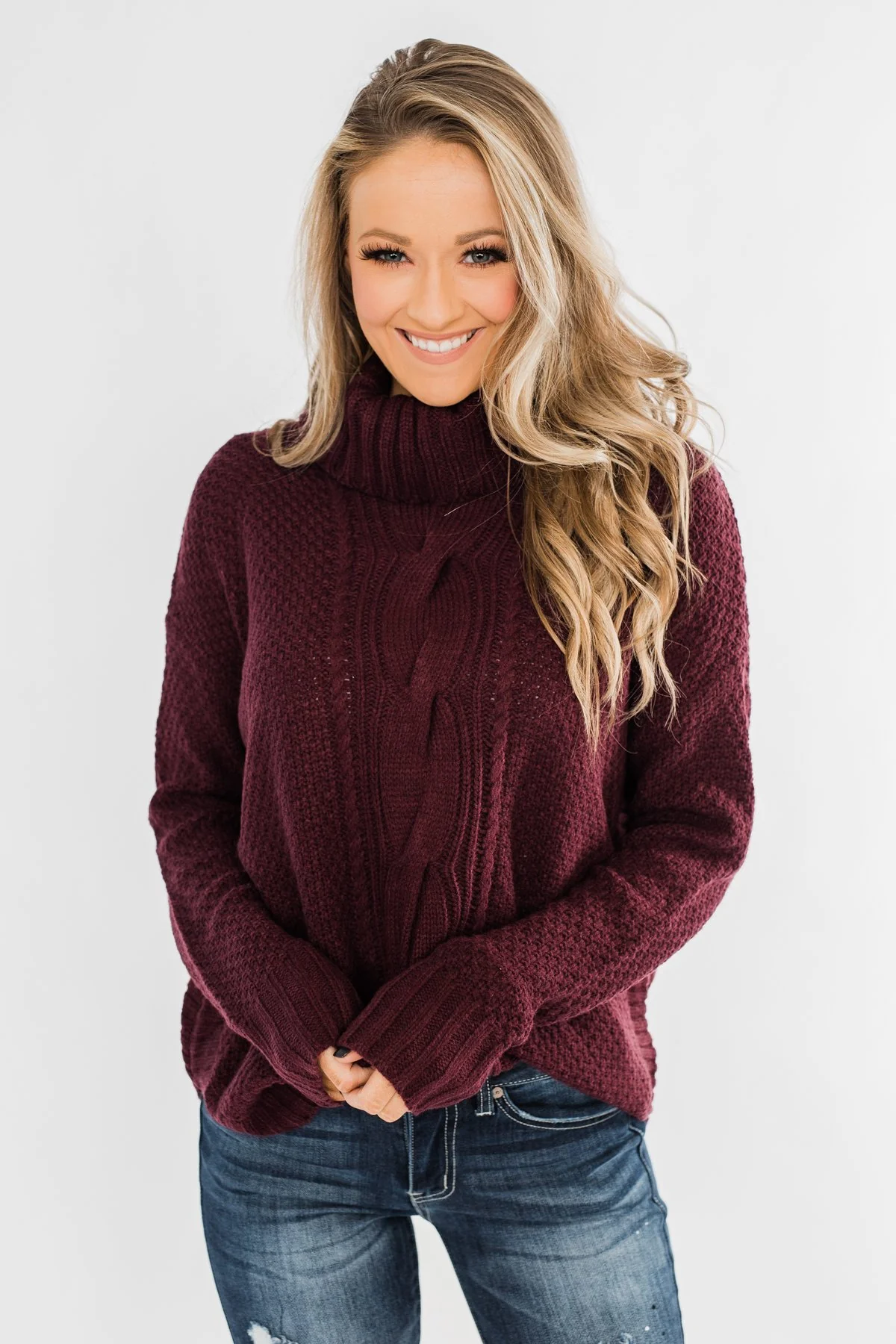 Daily Smiles Turtle Neck Sweater- Burgundy - Image 5