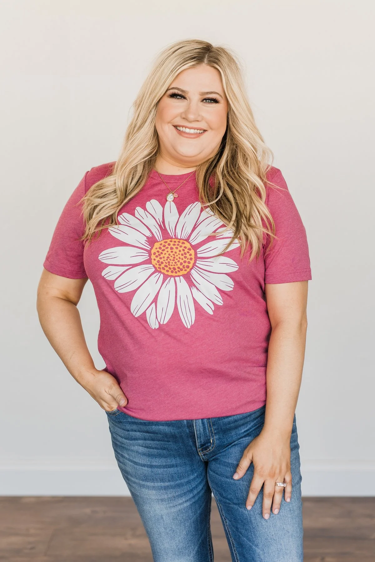 Delightful Daisies Flower Graphic Tee- Berry - Image 5