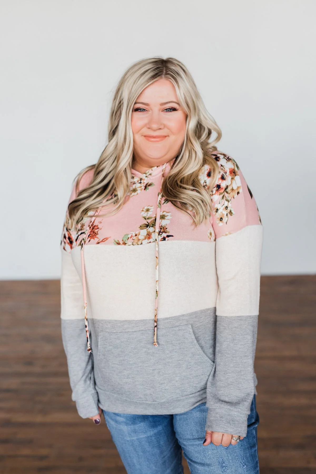 Dance All Day Color Block Hoodie- Pink, Oatmeal, & Grey - Image 3