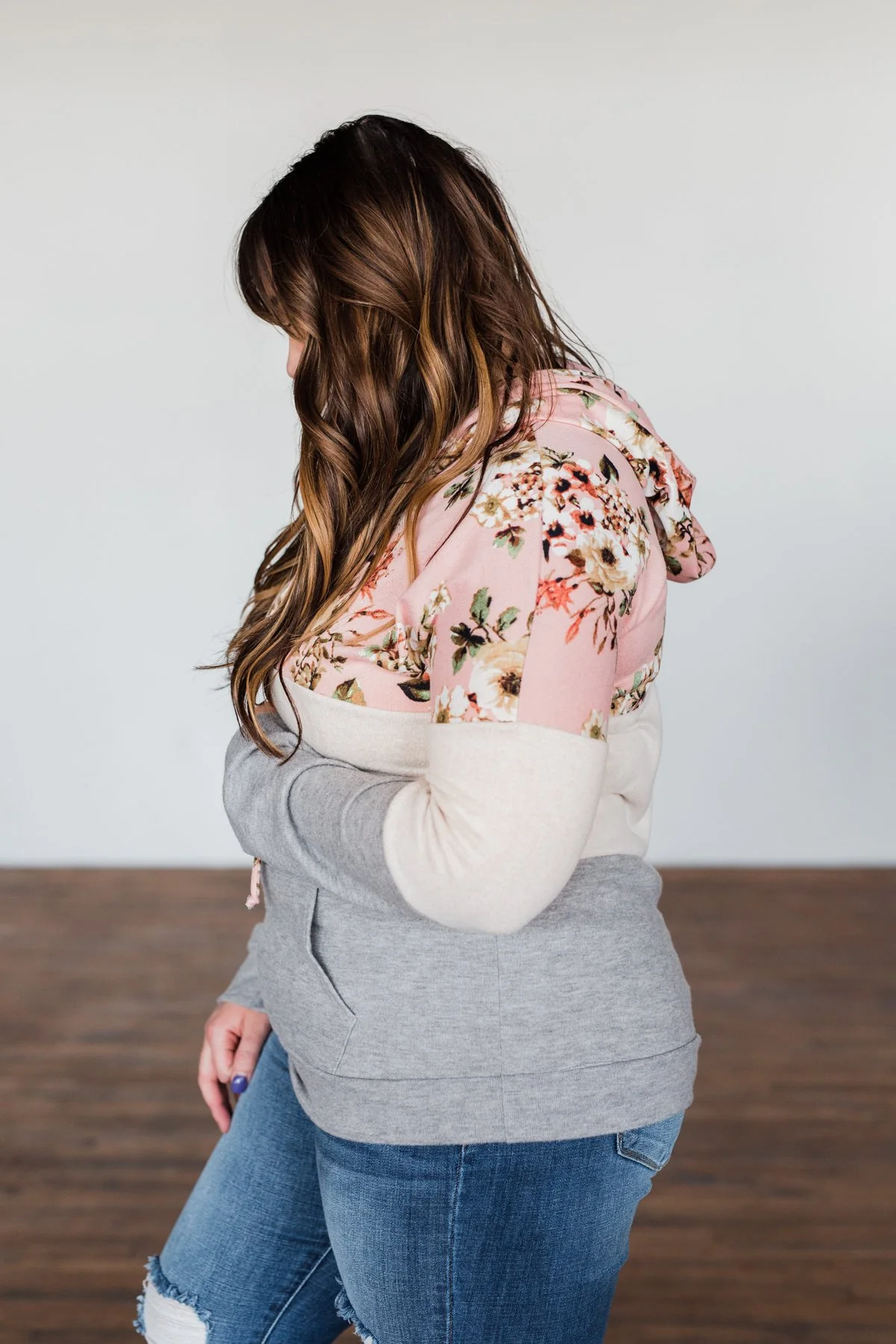 Dance All Day Color Block Hoodie- Pink, Oatmeal, & Grey - Image 9