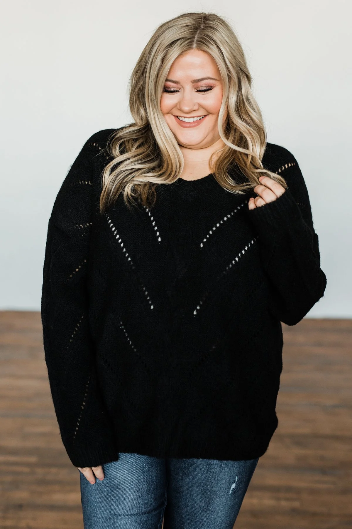 Dance Into The Night Pointelle Sweater- Black - Image 2