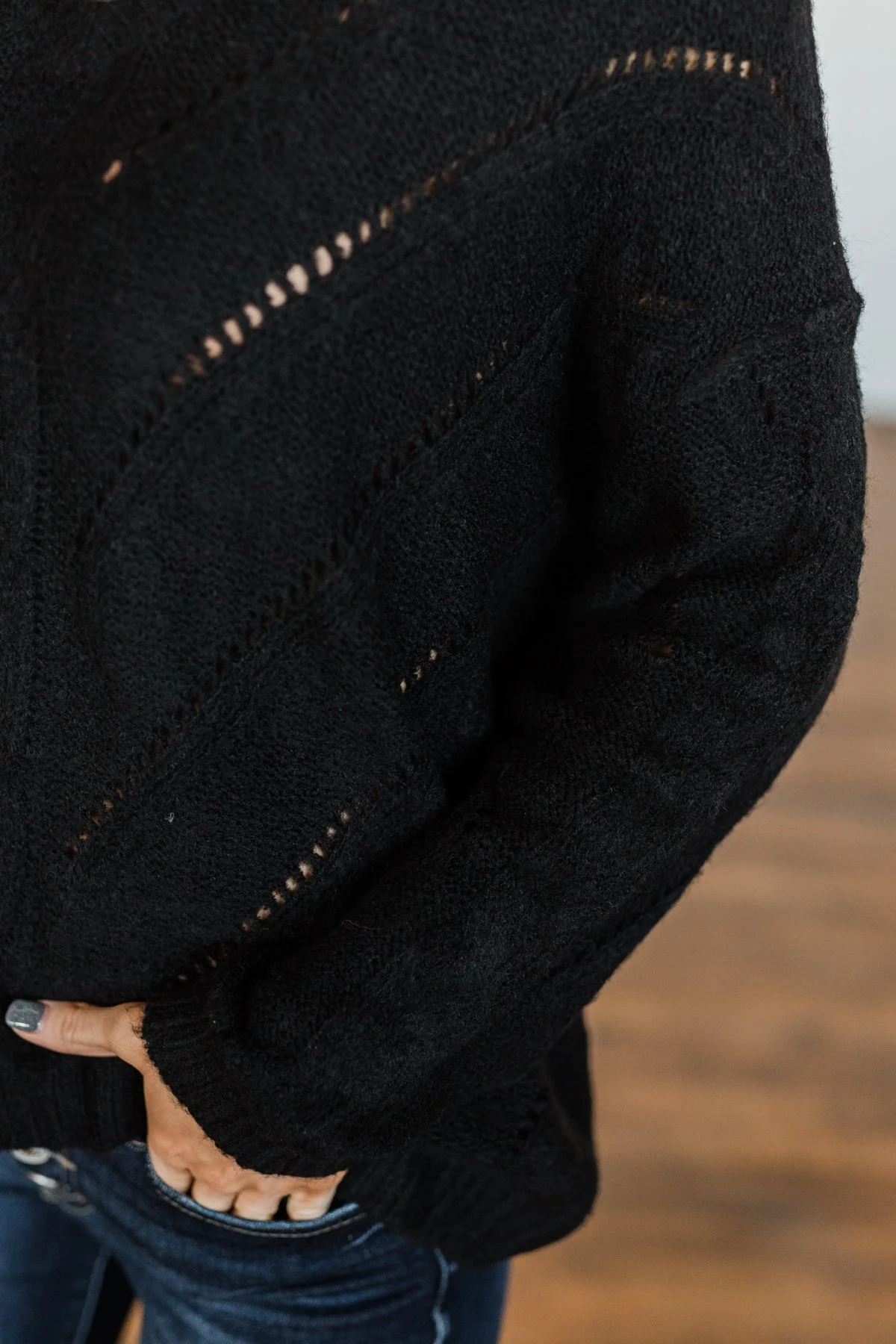 Dance Into The Night Pointelle Sweater- Black - Image 3