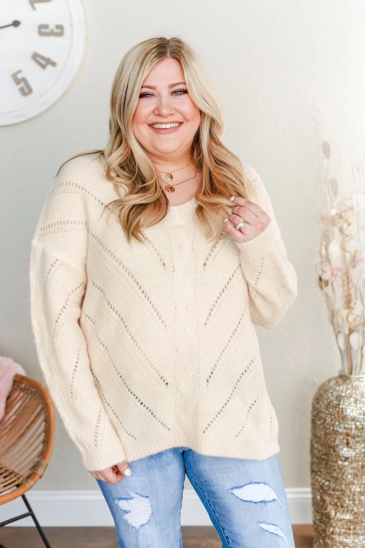 Dance Into The Night Pointelle Sweater- Cream - Image 2
