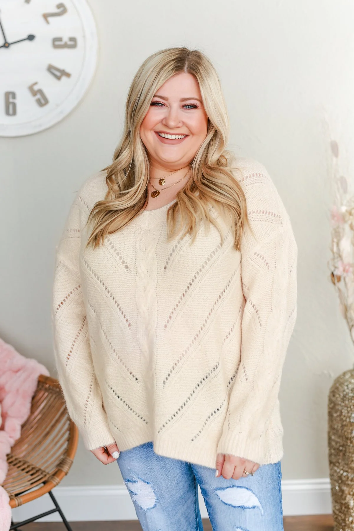 Dance Into The Night Pointelle Sweater- Cream - Image 5