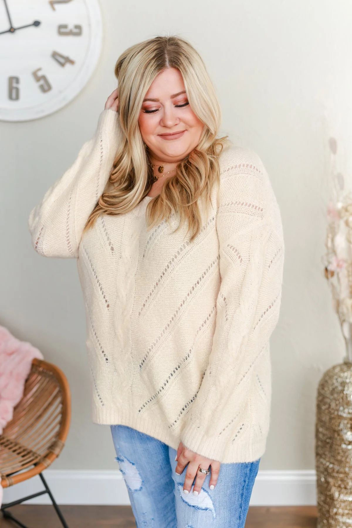 Dance Into The Night Pointelle Sweater- Cream - Image 6