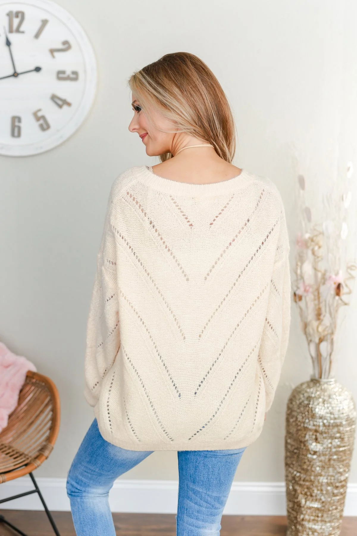 Dance Into The Night Pointelle Sweater- Cream - Image 8