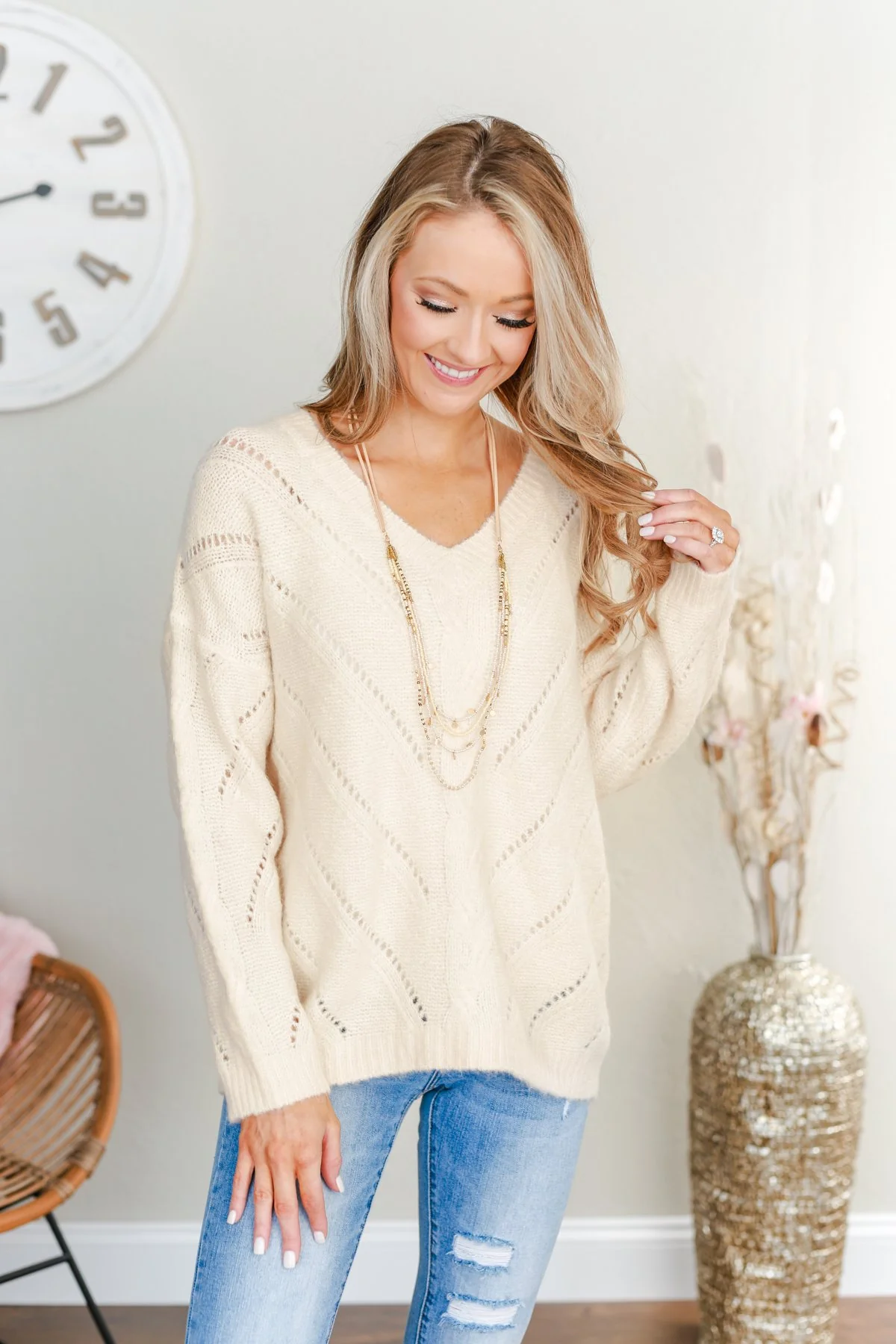 Dance Into The Night Pointelle Sweater- Cream - Image 9