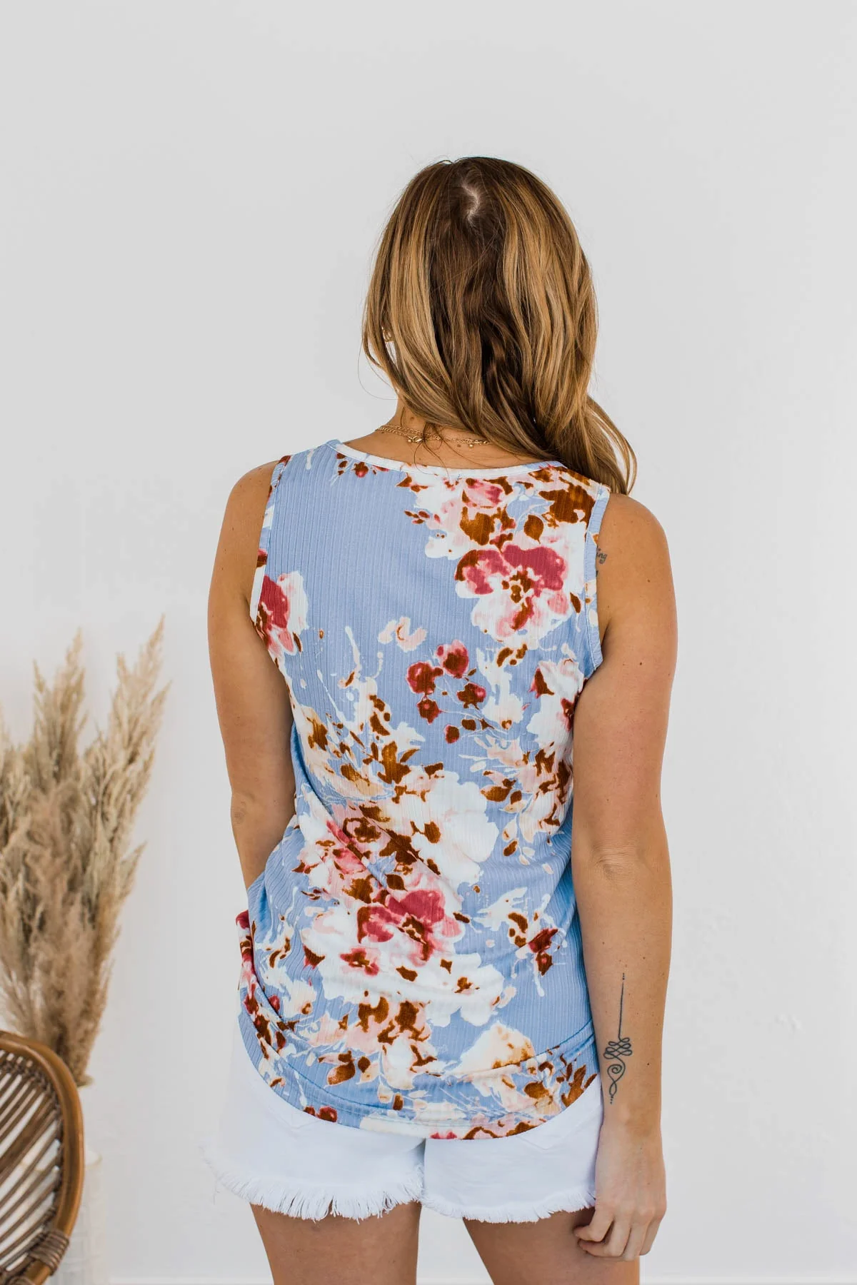 Dance On The Beach Ribbed Floral Tank- Blue - Image 10