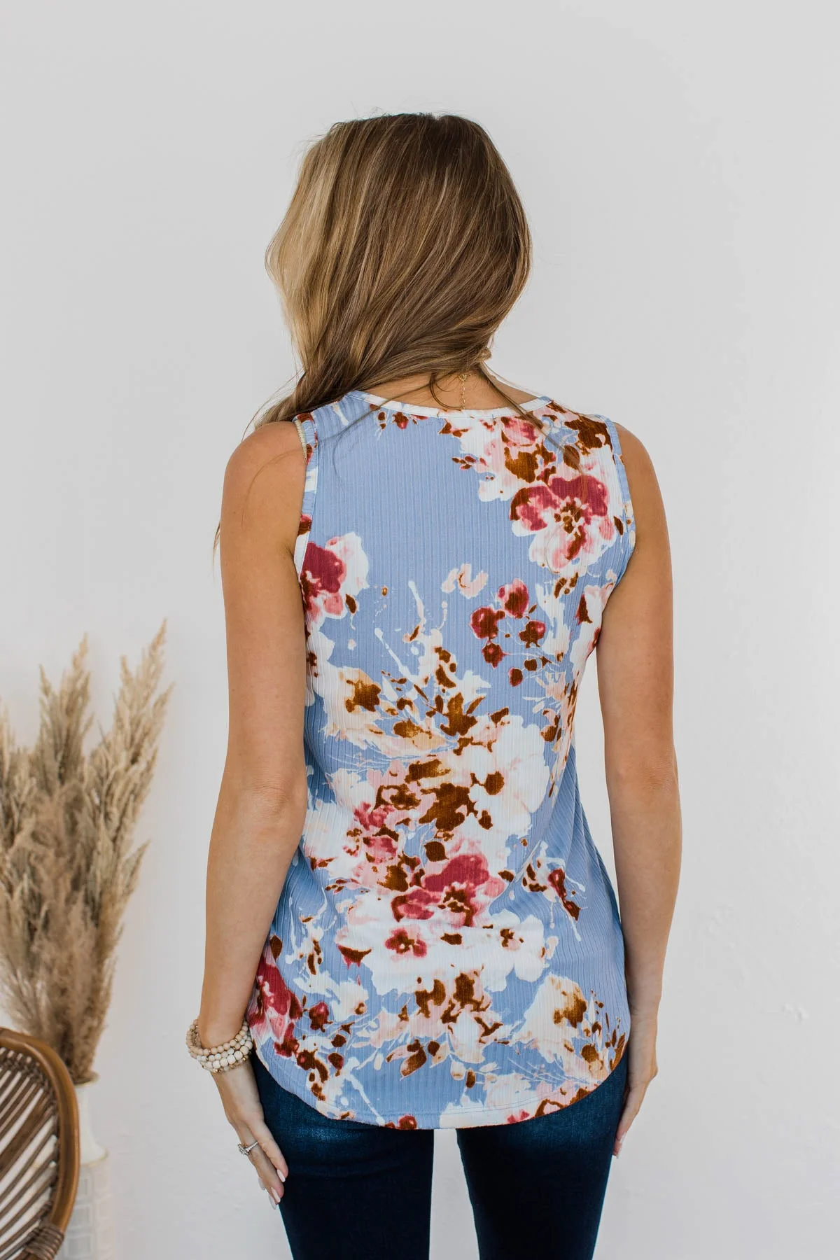 Dance On The Beach Ribbed Floral Tank- Blue - Image 11