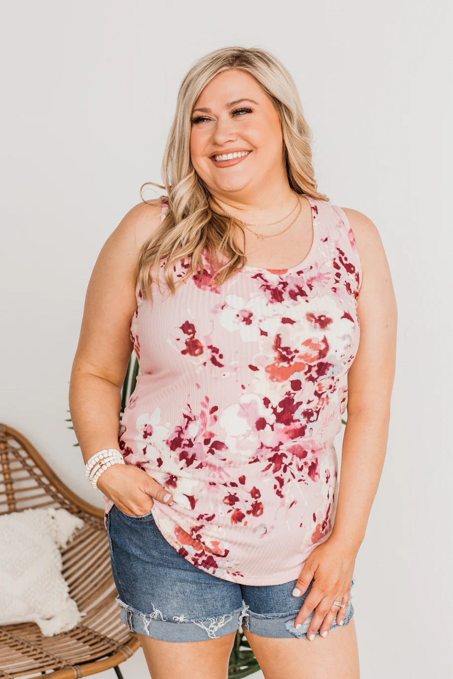 Dance On The Beach Ribbed Floral Tank- Blush - Image 10