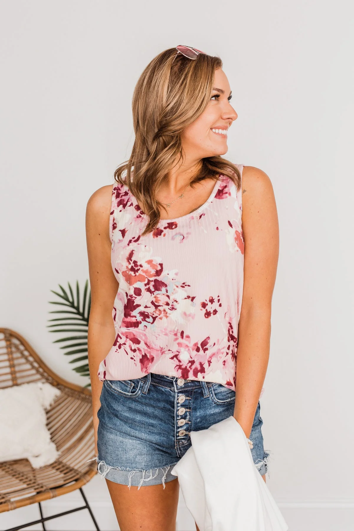 Dance On The Beach Ribbed Floral Tank- Blush - Image 9