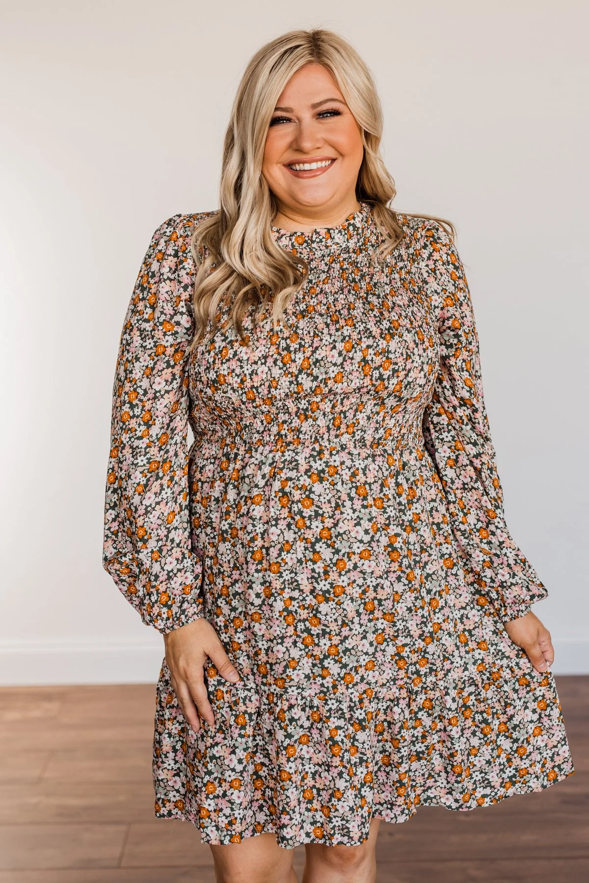 Dance The Night Away Smocked Floral Dress- Olive - Image 3