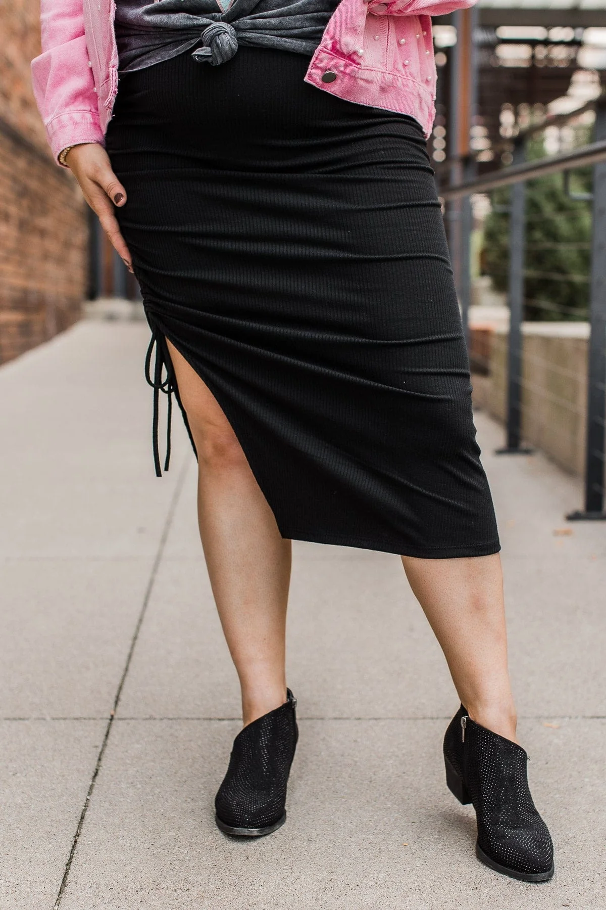 Dance Through Life Cinched Skirt- Black - Image 6