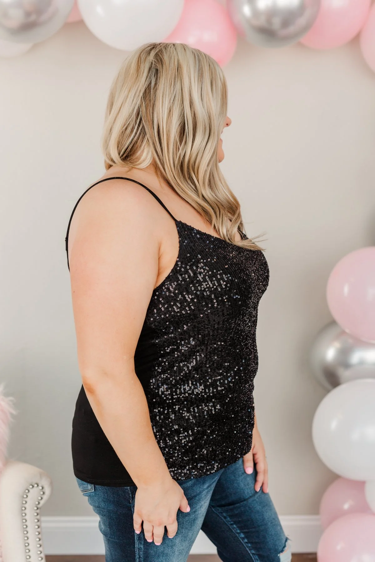 Dance Through The Night Sequin Tank Top- Black - Image 12