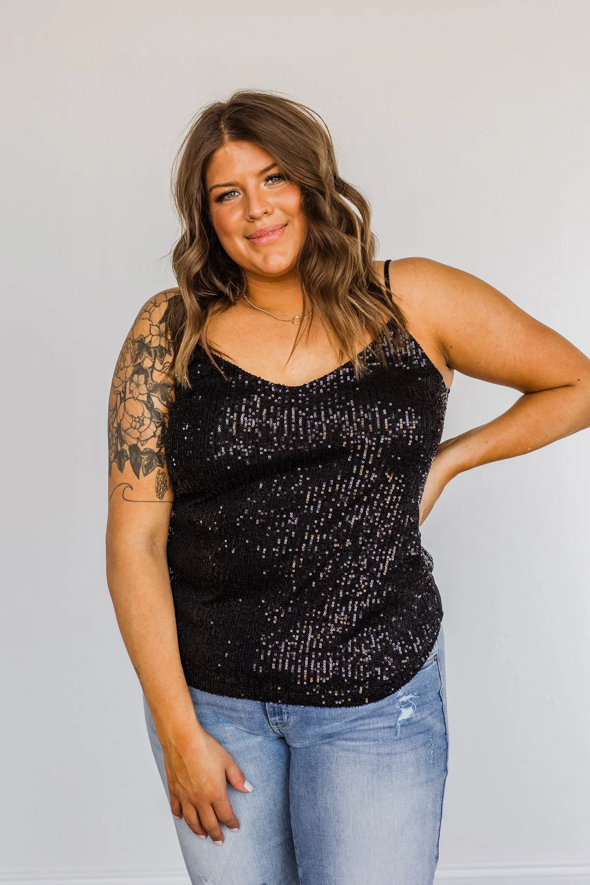 Dance Through The Night Sequin Tank Top- Black - Image 2