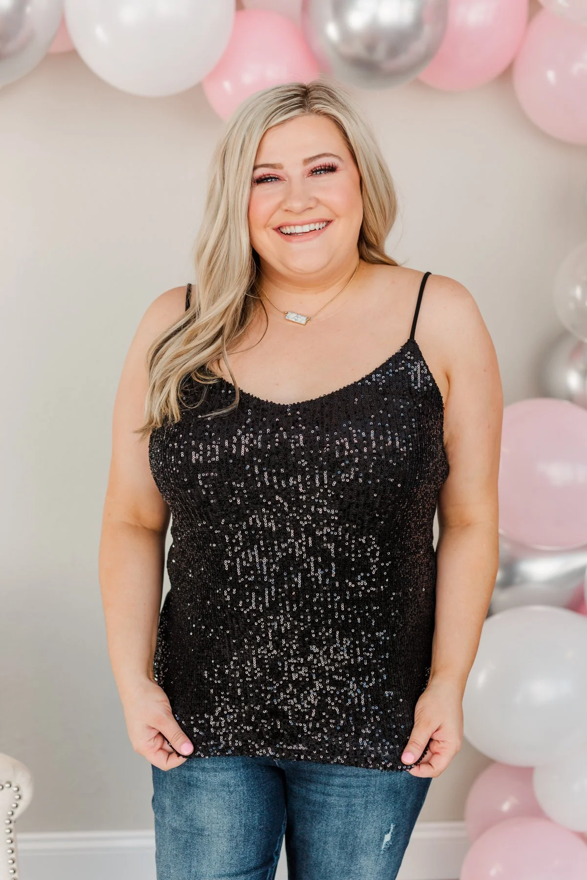 Dance Through The Night Sequin Tank Top- Black - Image 3