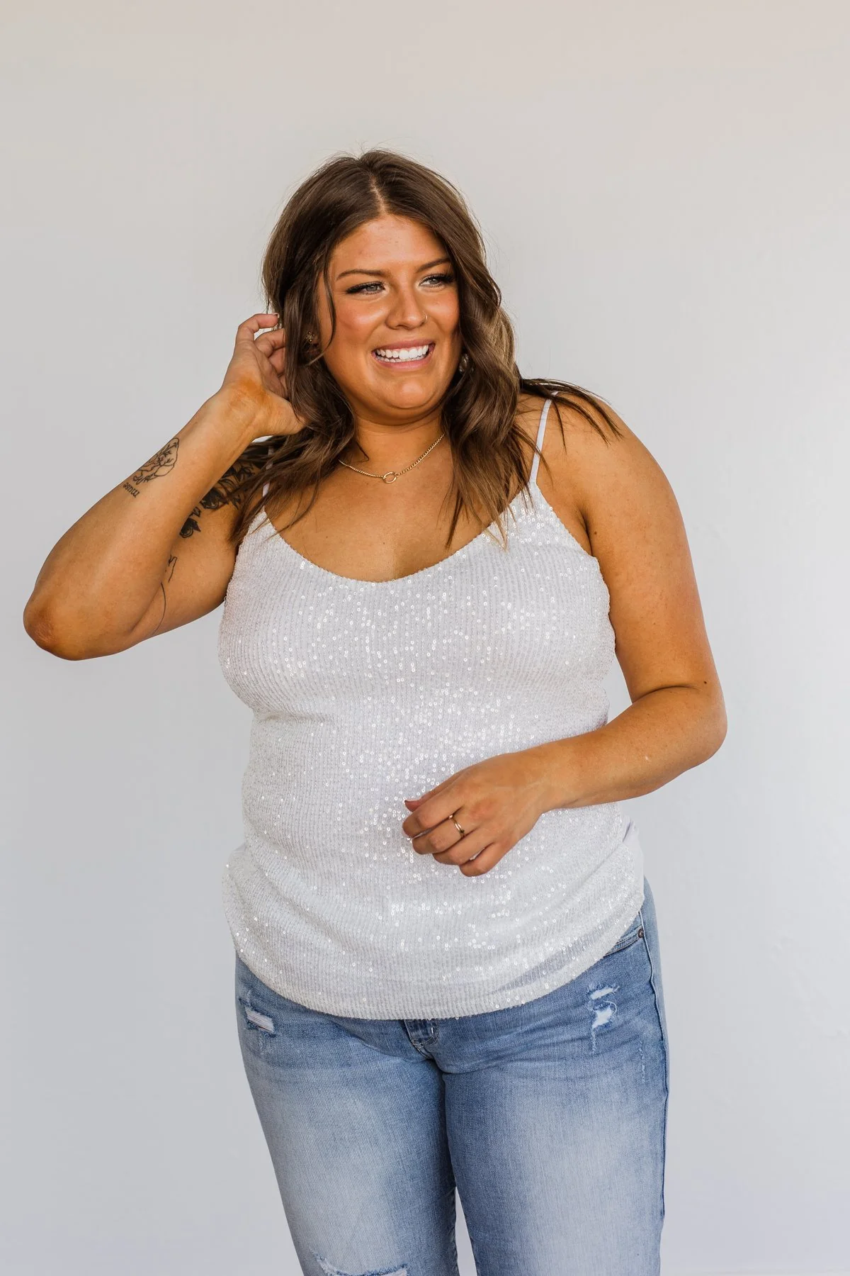 Dance Through The Night Sequin Tank Top- White - Image 2