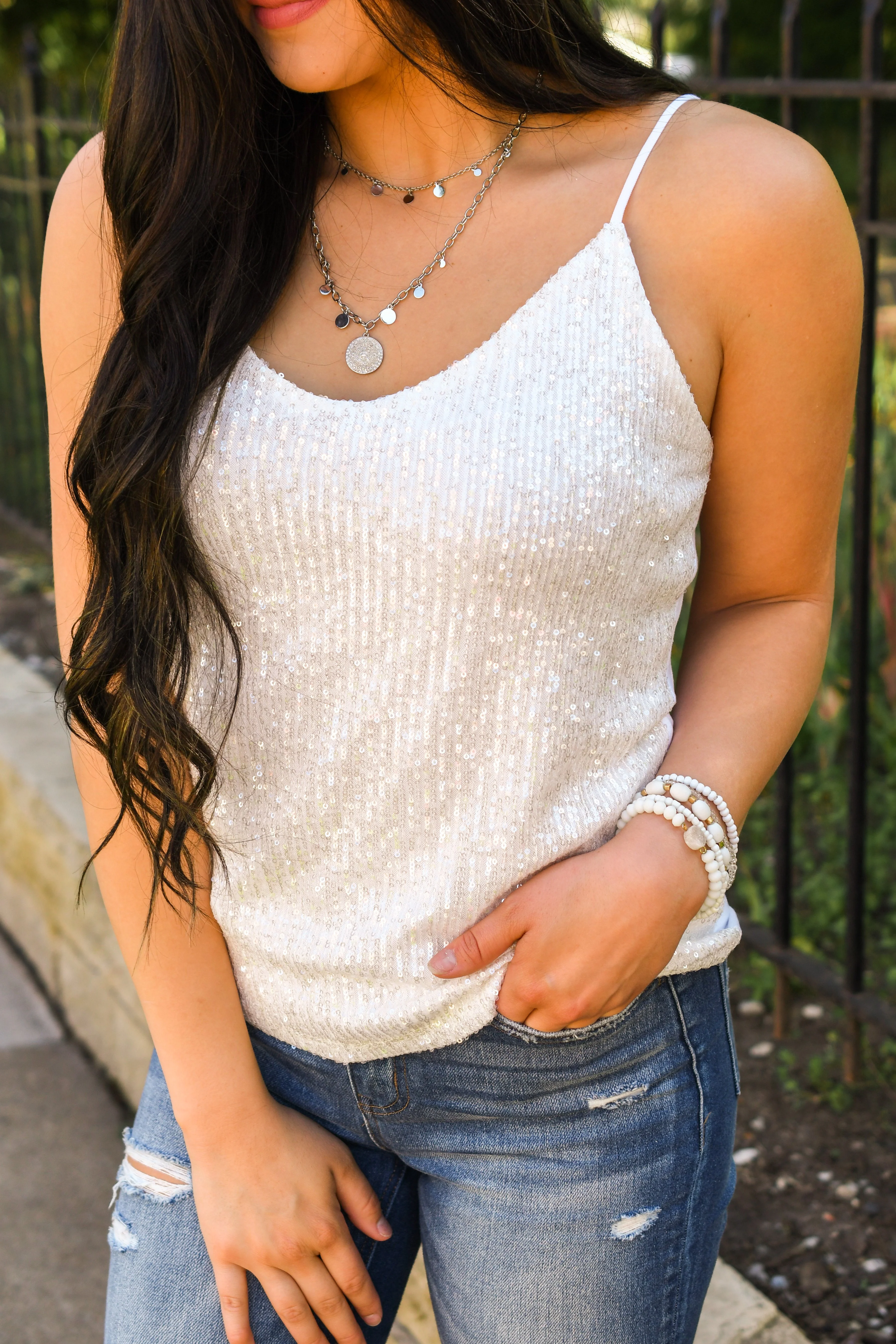 Dance Through The Night Sequin Tank Top- White - Image 5