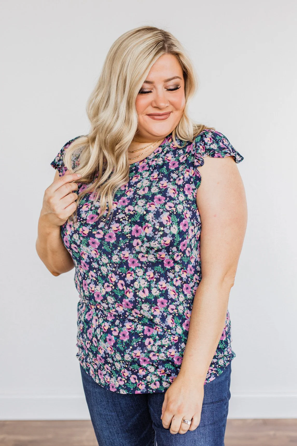 Dance Through The Petals Floral Top- Navy - Image 6