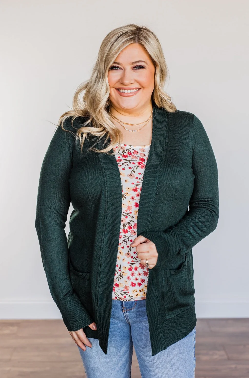 Dance Under The Stars Lightweight Cardigan- Forest Green - Image 3