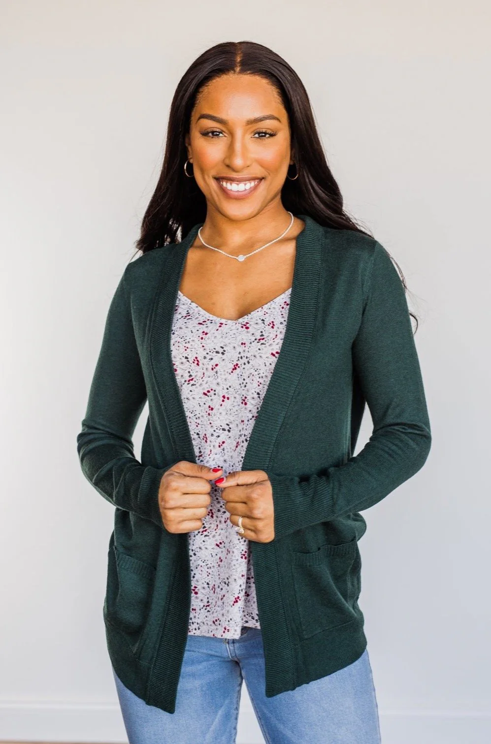 Dance Under The Stars Lightweight Cardigan- Forest Green - Image 4