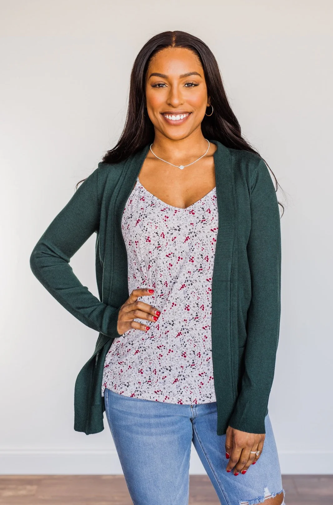 Dance Under The Stars Lightweight Cardigan- Forest Green - Image 7