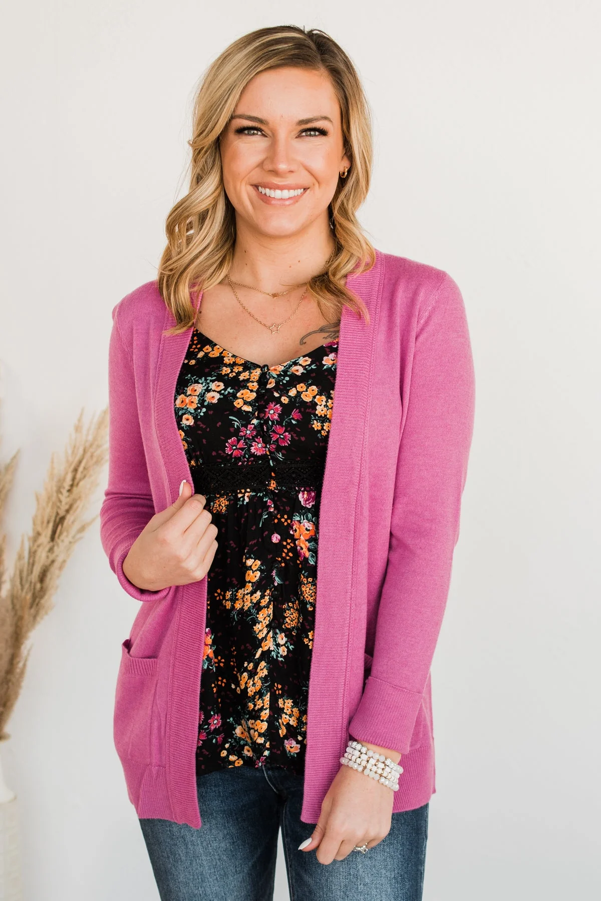 Dance Under The Stars Lightweight Cardigan- Magenta - Image 2
