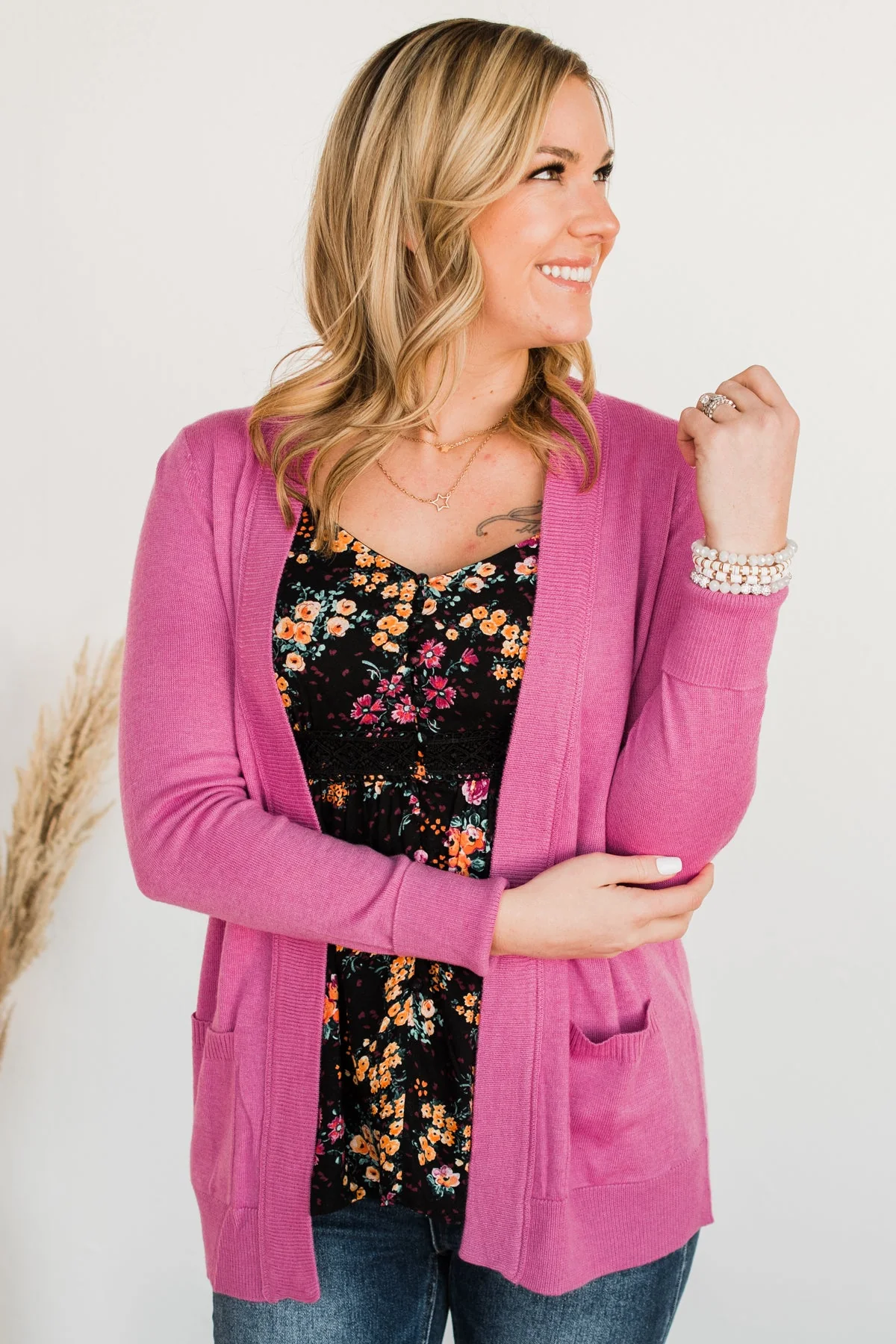 Dance Under The Stars Lightweight Cardigan- Magenta - Image 4