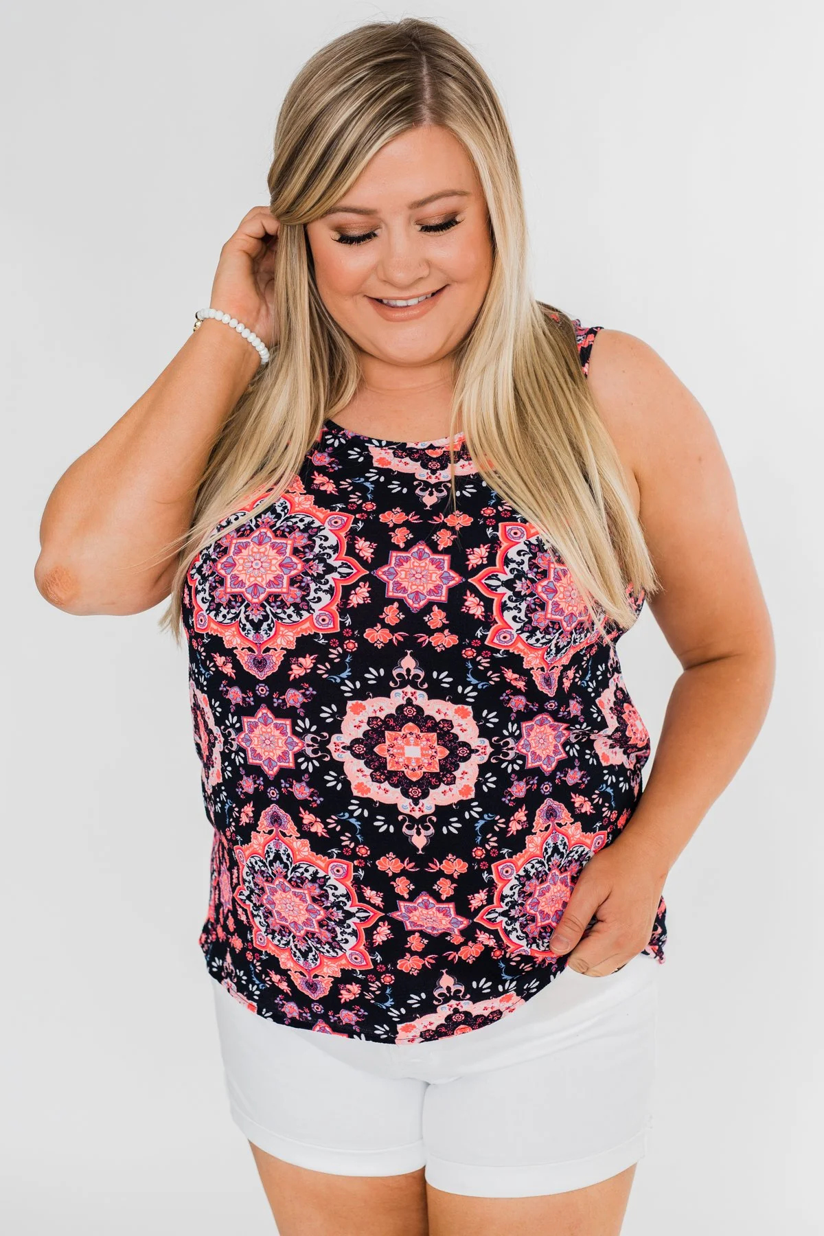Dance With Me Geo Pattern Tank Top- Navy & Pink - Image 4