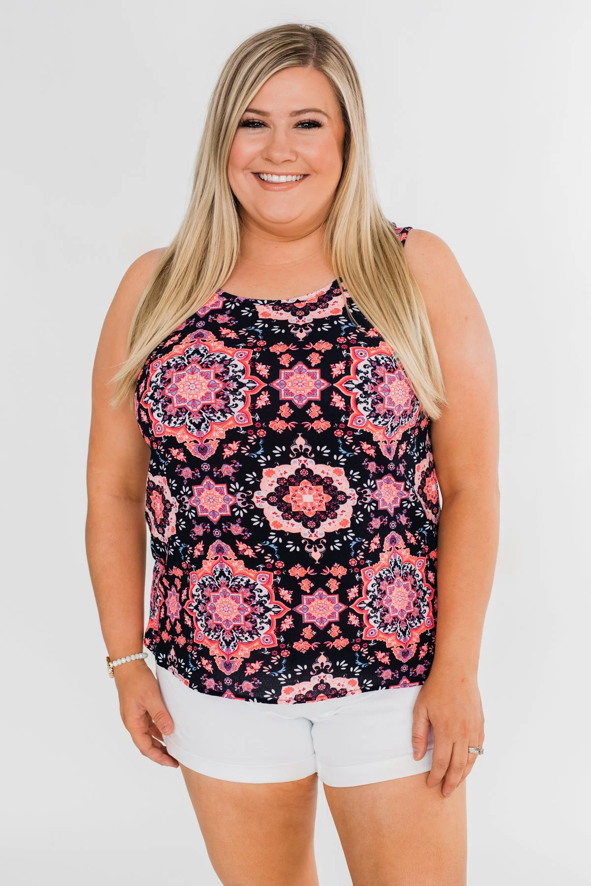 Dance With Me Geo Pattern Tank Top- Navy & Pink - Image 5