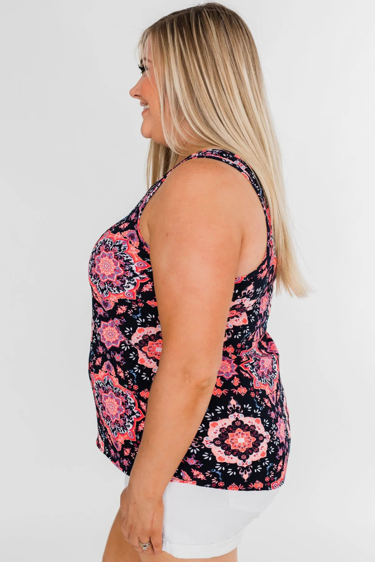 Dance With Me Geo Pattern Tank Top- Navy & Pink - Image 7