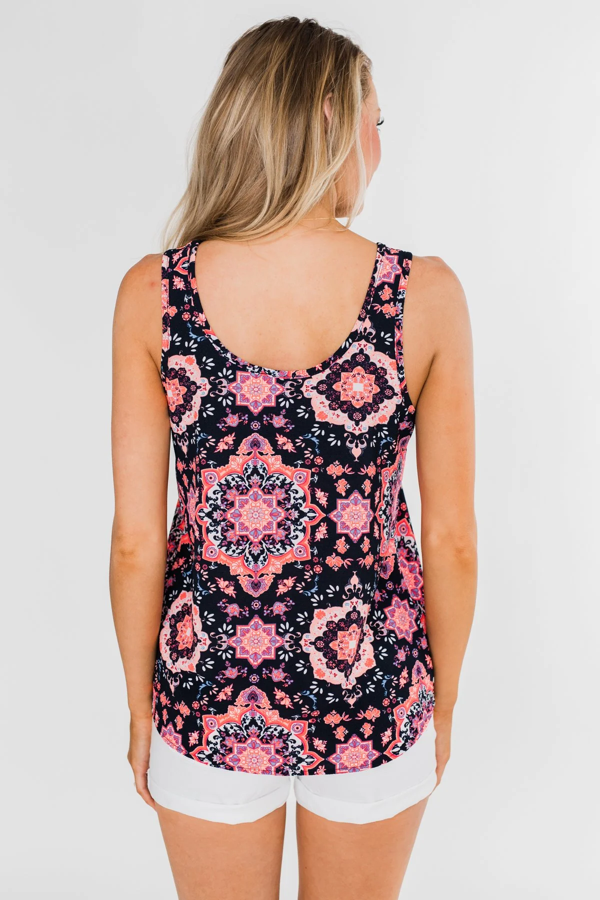 Dance With Me Geo Pattern Tank Top- Navy & Pink - Image 8