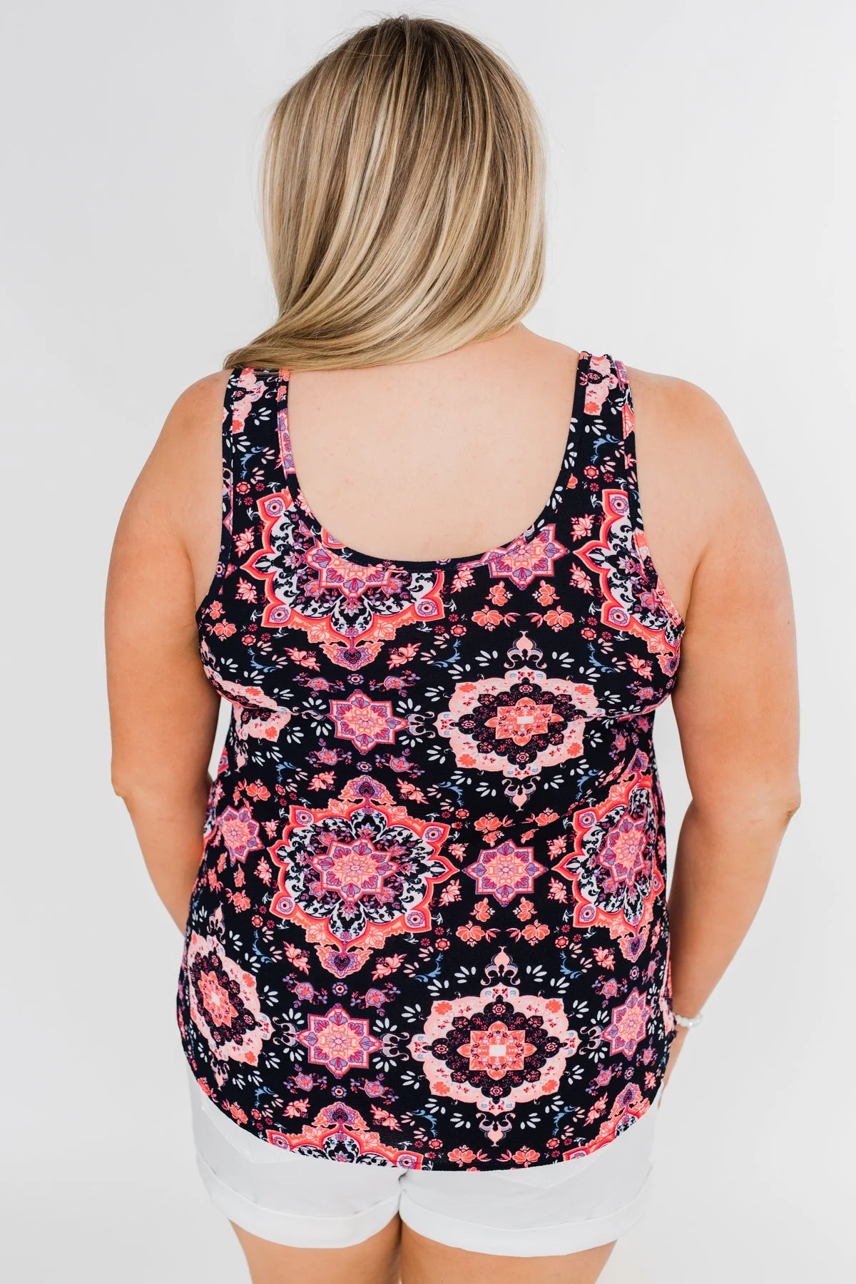 Dance With Me Geo Pattern Tank Top- Navy & Pink - Image 9
