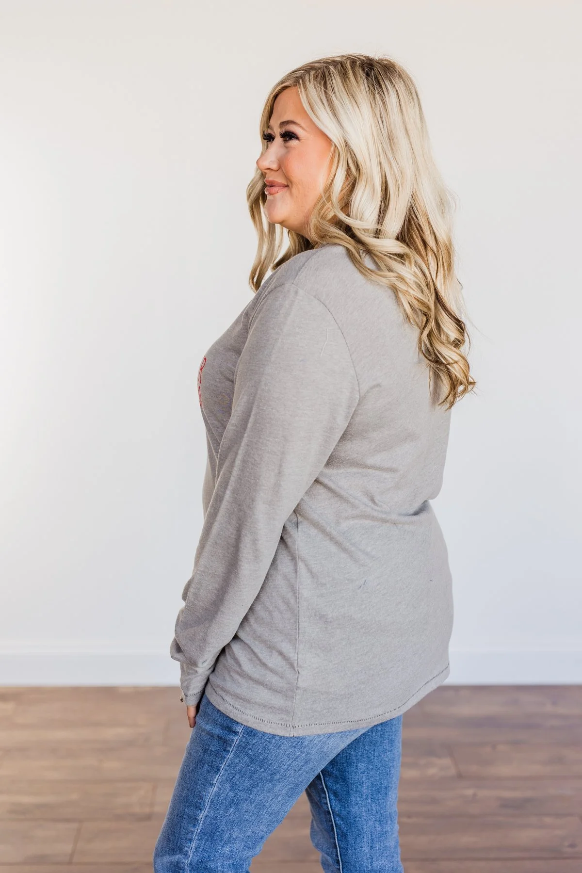 "Dancer, Prancer" Graphic Long Sleeve Top- Grey - Image 10