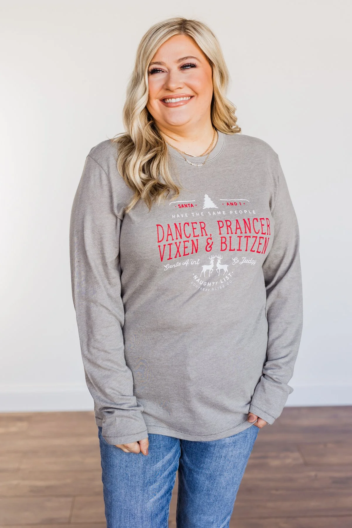 "Dancer, Prancer" Graphic Long Sleeve Top- Grey - Image 8