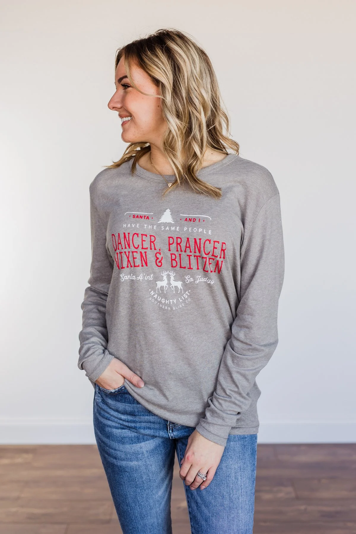 "Dancer, Prancer" Graphic Long Sleeve Top- Grey - Image 9