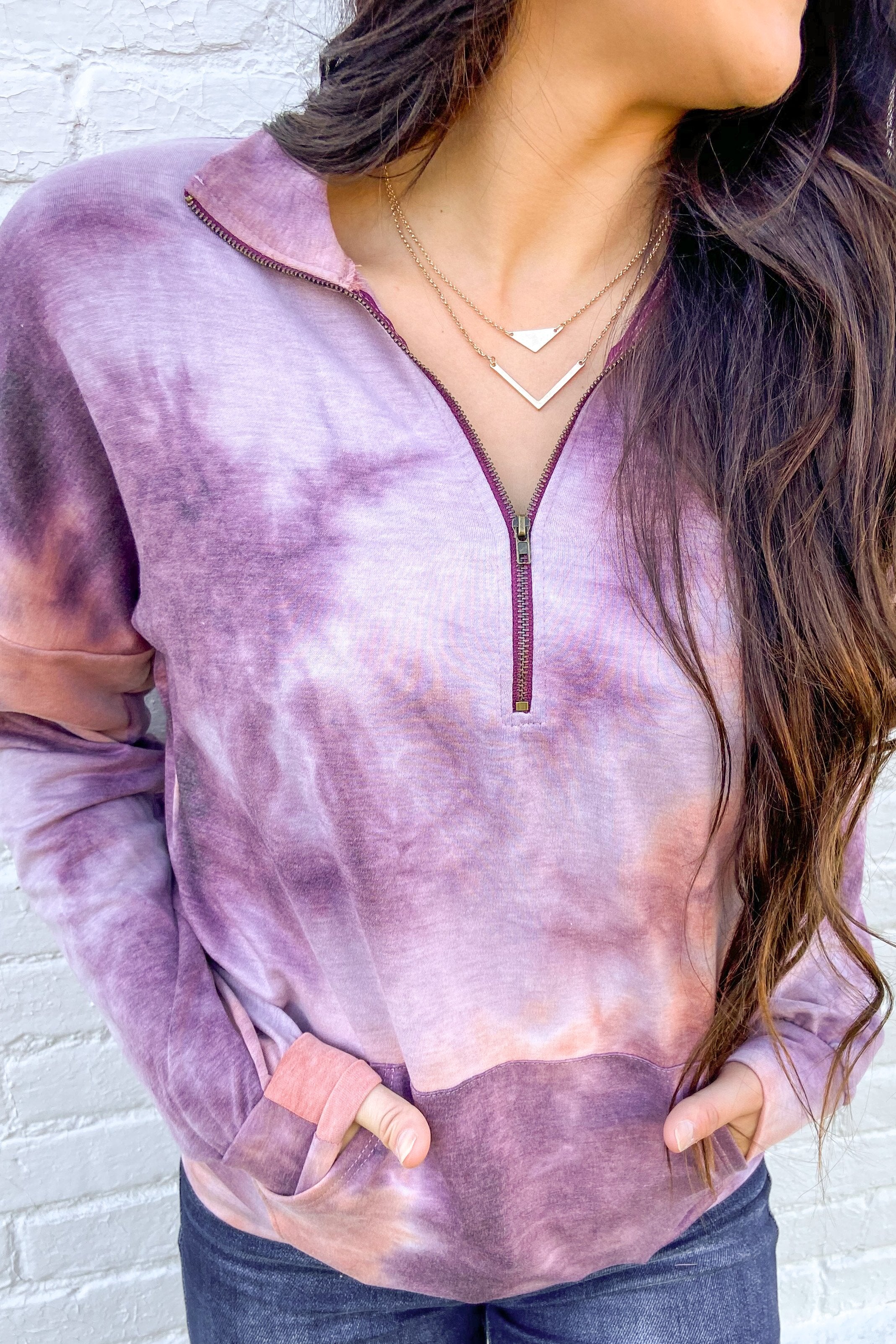 Dancing In The Moonlight Pullover Top- Purple & Dusty Peach - Image 2