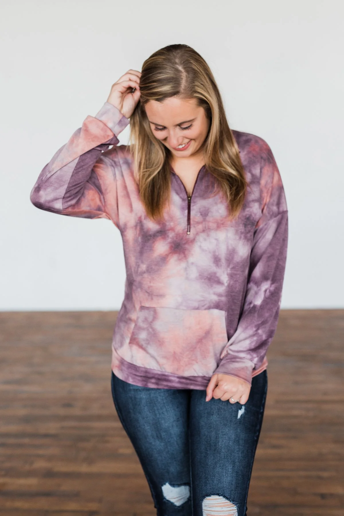 Dancing In The Moonlight Pullover Top- Purple & Dusty Peach - Image 7
