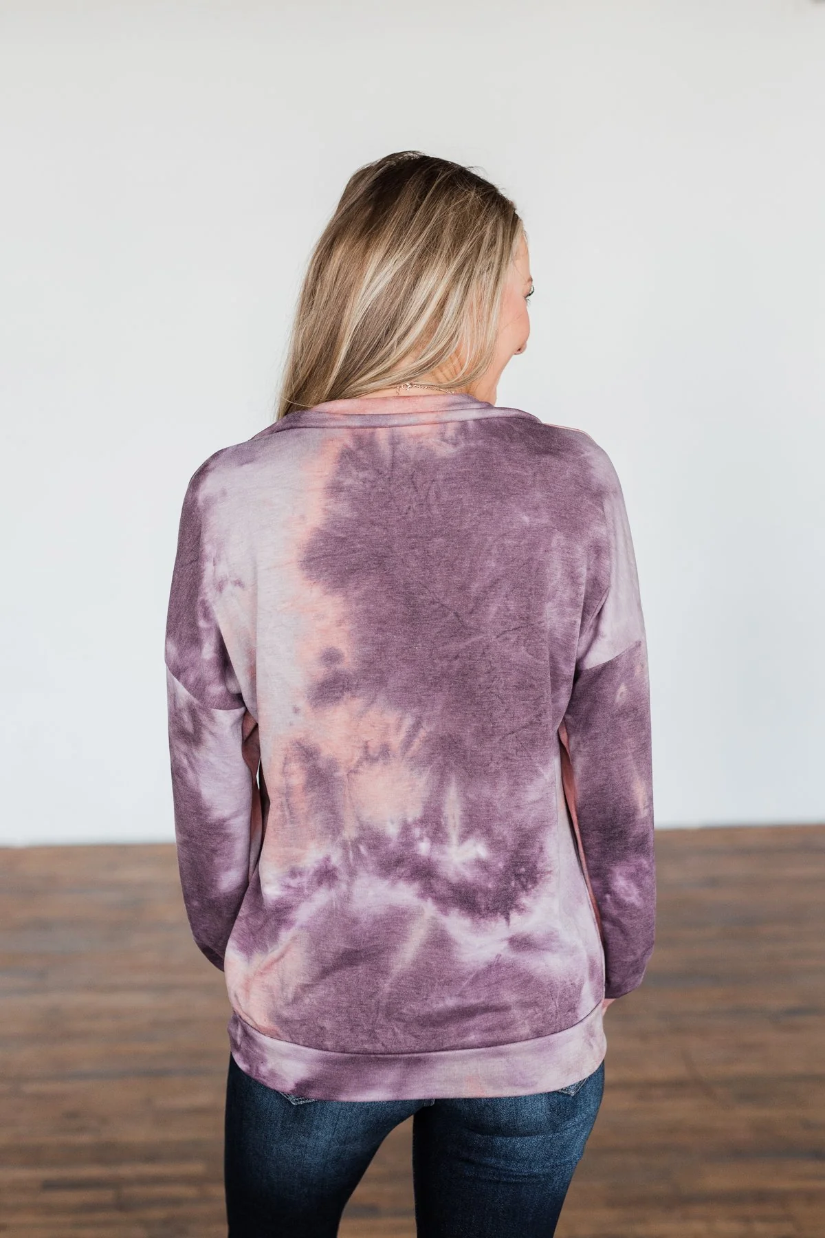 Dancing In The Moonlight Pullover Top- Purple & Dusty Peach - Image 9