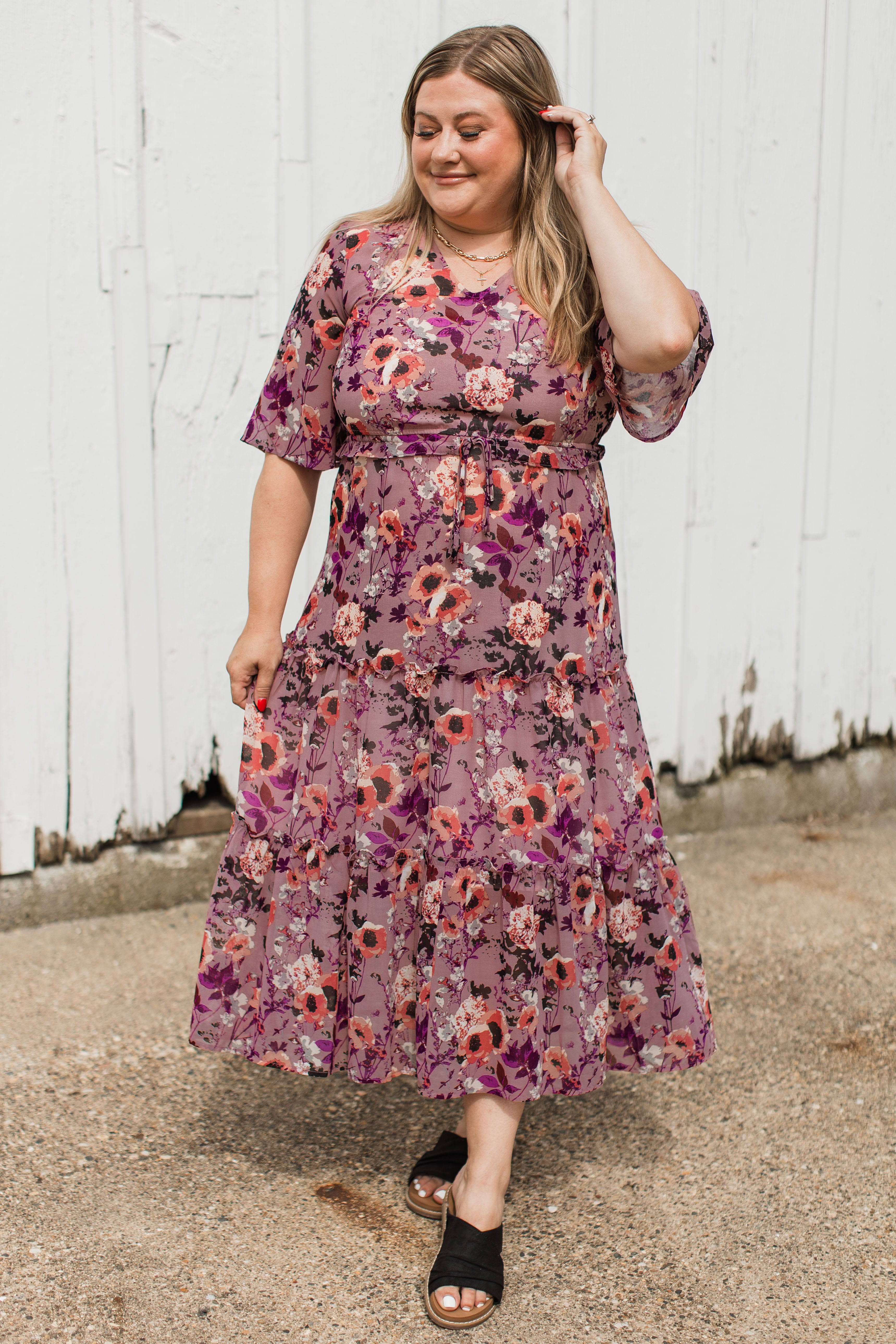 Dancing In The Rain Floral Dress- Mauve - Image 2